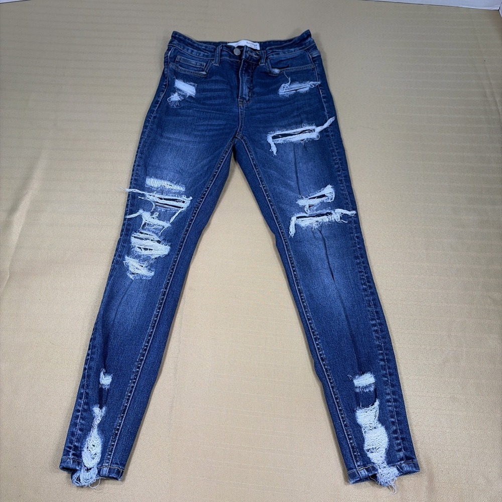 Bridge by Gly Ultra High Rise Ankle Skinny Womens 27 Denim Distressed Light Wash